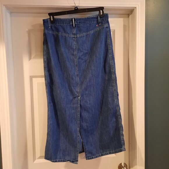 Vtg Y2K Tommy Hilfiger Skirt Womens 12 Denim Jean Midi Maxi‎ Modest Grunge Slit - Picture 2 of 14
